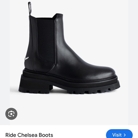 NWT Zadig and & Voltaire Ride Leather Chelsea platform Boots silver wings charm - Picture 1 of 16